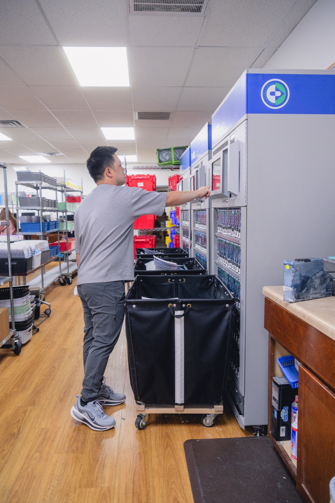 Automation towers on the pharmacy floor