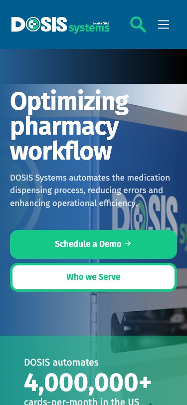 The DOSIS Systems website on a phone