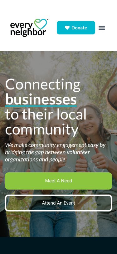 The Every Neighbor website on a phone