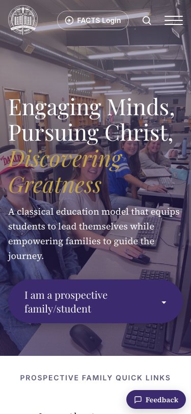 The Midland Classical Academy website on a phone