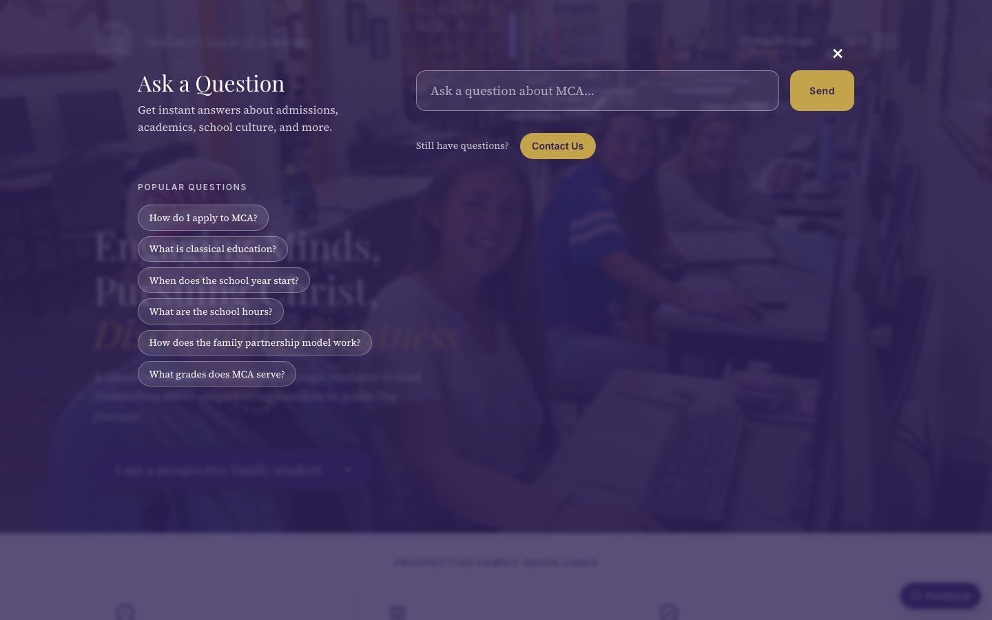 The MCA website's AI search agent
