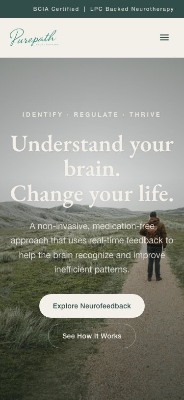 The PurePath Neurotherapy website on a phone